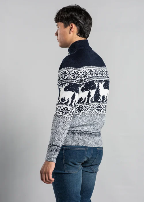 Tokyo Laundry Navy Festive Jacquard Twist Knit 1/4 Zip Jumper - 2XL Image 5