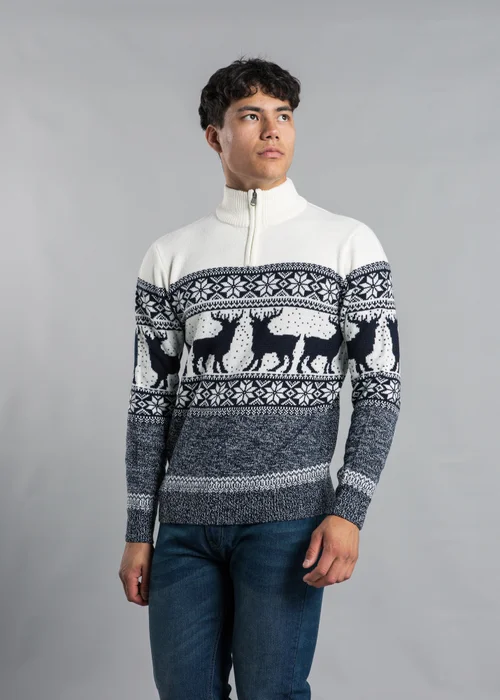 Tokyo Laundry Ecru Festive Jacquard Twist Knit 1/4 Zip Jumper - S Image 5