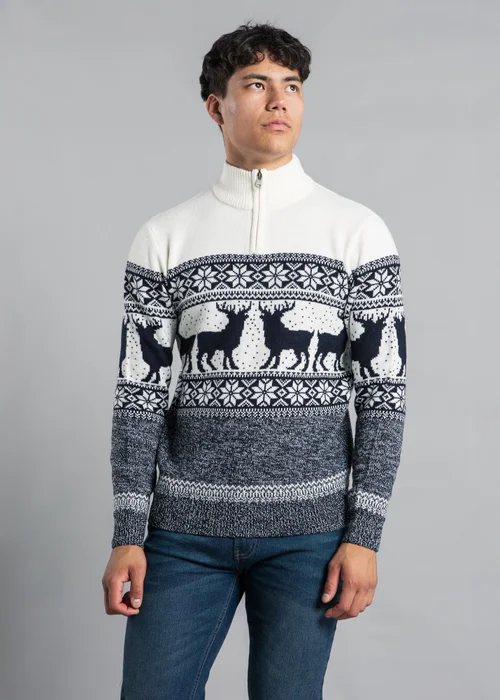 Tokyo Laundry Ecru Festive Jacquard Twist Knit 1/4 Zip Jumper - S Image 1