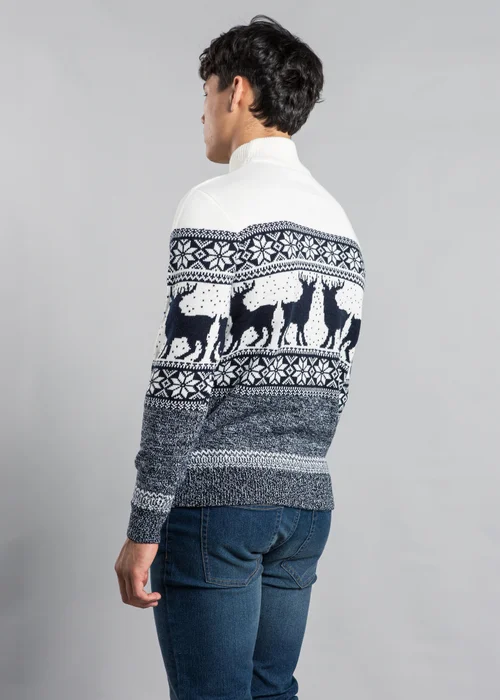 Tokyo Laundry Ecru Festive Jacquard Twist Knit 1/4 Zip Jumper - S Image 2