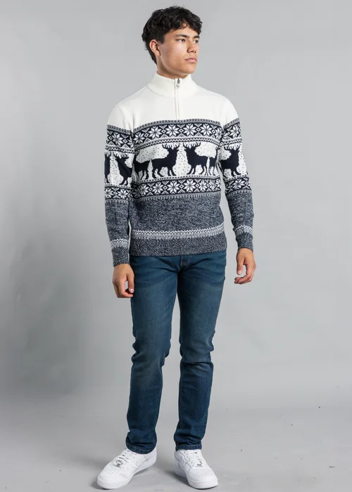 Tokyo Laundry Ecru Festive Jacquard Twist Knit 1/4 Zip Jumper - S Image 4