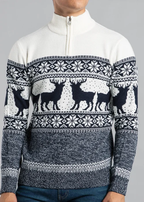 Tokyo Laundry Ecru Festive Jacquard Twist Knit 1/4 Zip Jumper - S Image 3
