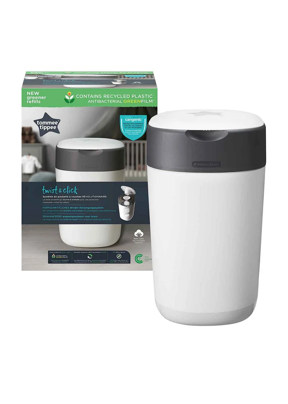 Tommee Tippee Twist & Click Nappy Bin White - One Size Image 1