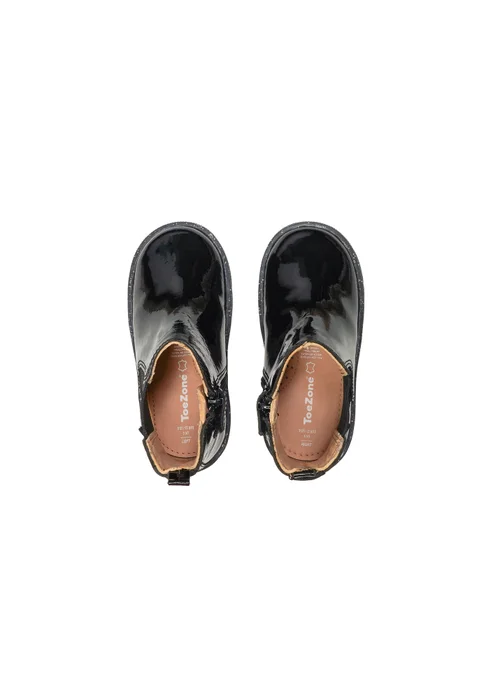 ToeZone Girls Black Harlow Patent Gusset Boot (Younger 4 - Younger 10) - 6 Intants Image 4