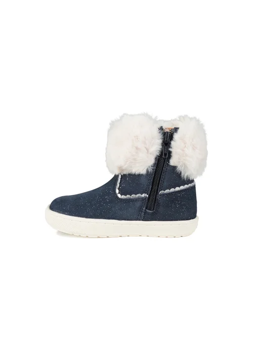 ToeZone Girls Navy Freya Shimmer Fur Boot (Younger 4 - Younger 10) - 4.5 Infants Image 4