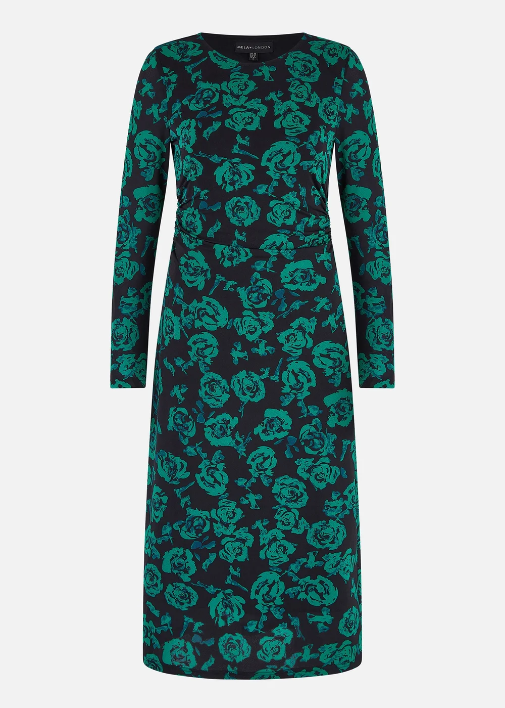 Yumi Green Floral Fitted Mesh Midi Dress With Long Sleeves - 8 Image 3