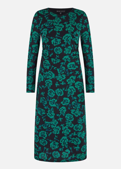 Yumi Green Floral Fitted Mesh Midi Dress With Long Sleeves - 8 Image 3