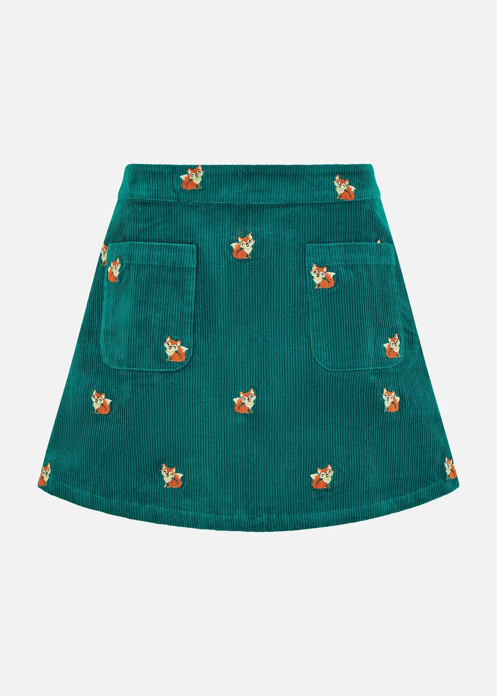 Yumi Teal Fox Embroidered Cord Mini Skirt - Size 8 Image 3