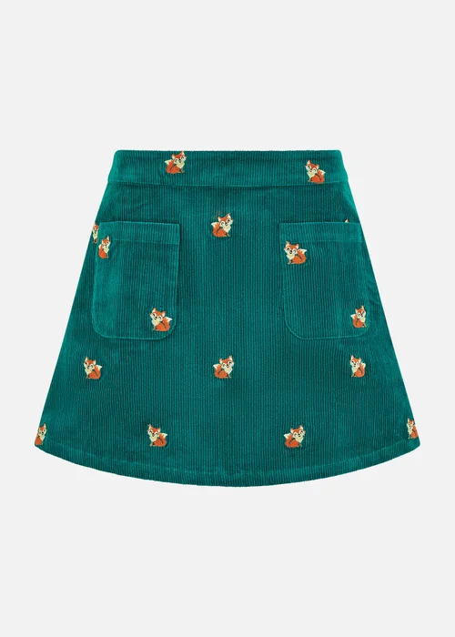 Yumi Teal Fox Embroidered Cord Mini Skirt - Size 8 Image 3