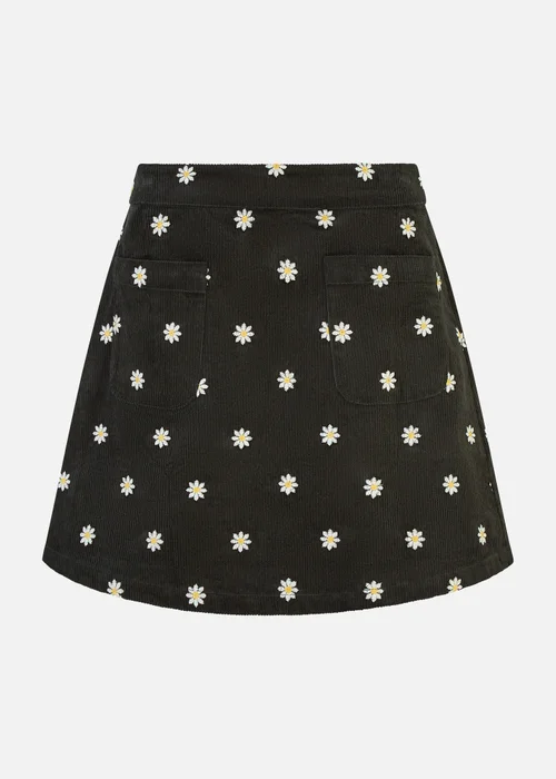 Yumi Black Corduroy Embroidered Daisy Mini Skirt - 8 Image 3
