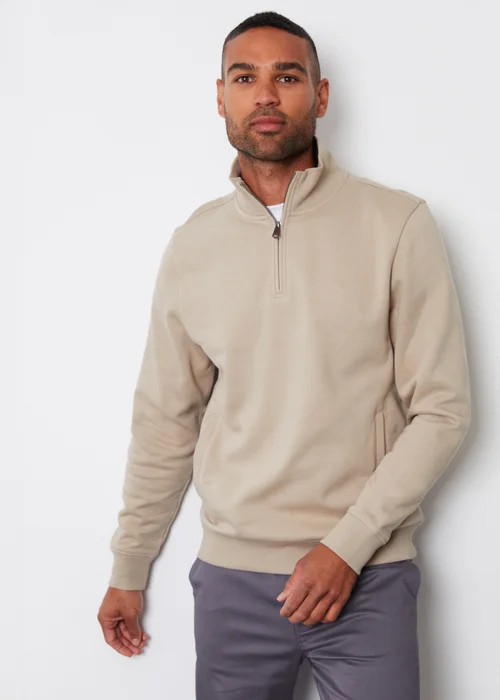 Threadbare Oatmeal 1/4 Zip Neck Sweatshirt - S Image 3