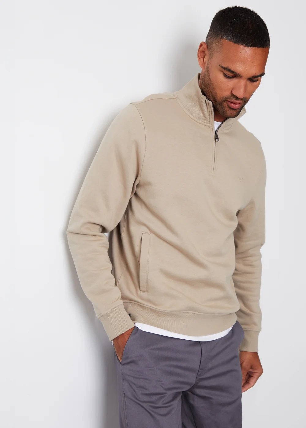 Threadbare Oatmeal 1/4 Zip Neck Sweatshirt - S Image 1