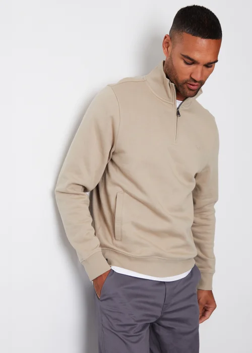 Threadbare Oatmeal 1/4 Zip Neck Sweatshirt - S Image 1