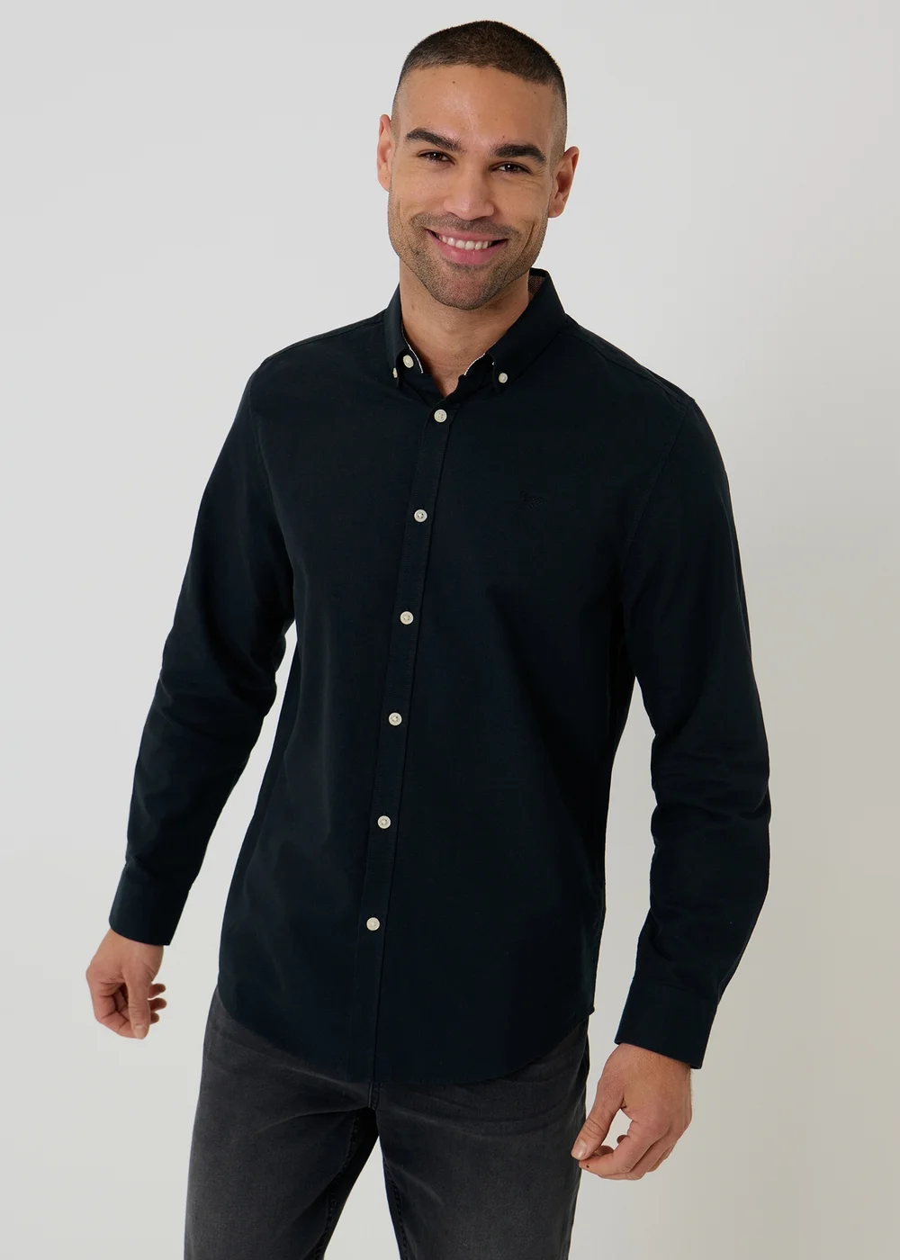 Threadbare Black Oxford Cotton Long Sleeve Shirt - M Image 1