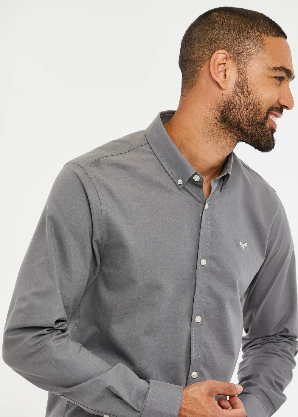 Threadbare Grey Oxford Cotton Long Sleeve Shirt - S Image 3