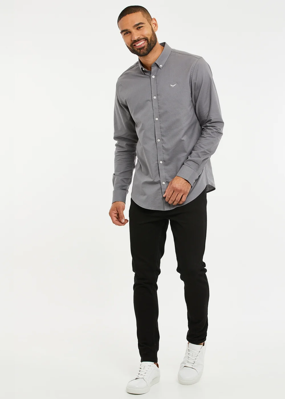 Threadbare Grey Oxford Cotton Long Sleeve Shirt - S Image 4
