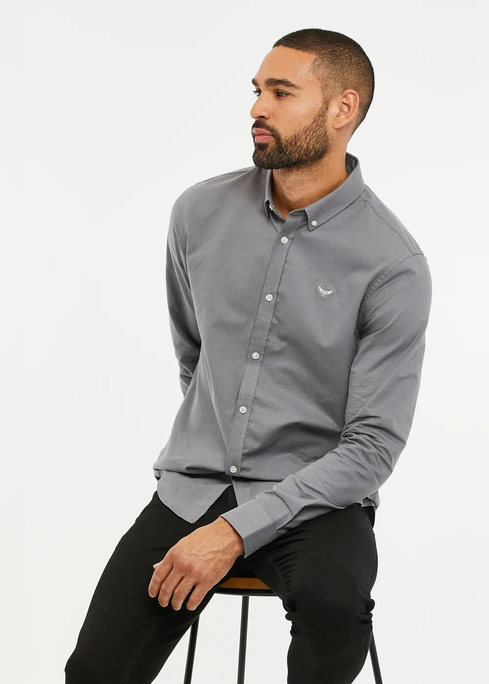 Threadbare Grey Oxford Cotton Long Sleeve Shirt - S Image 1