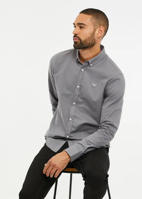 Threadbare Grey Oxford Cotton Long Sleeve Shirt - S Image 1