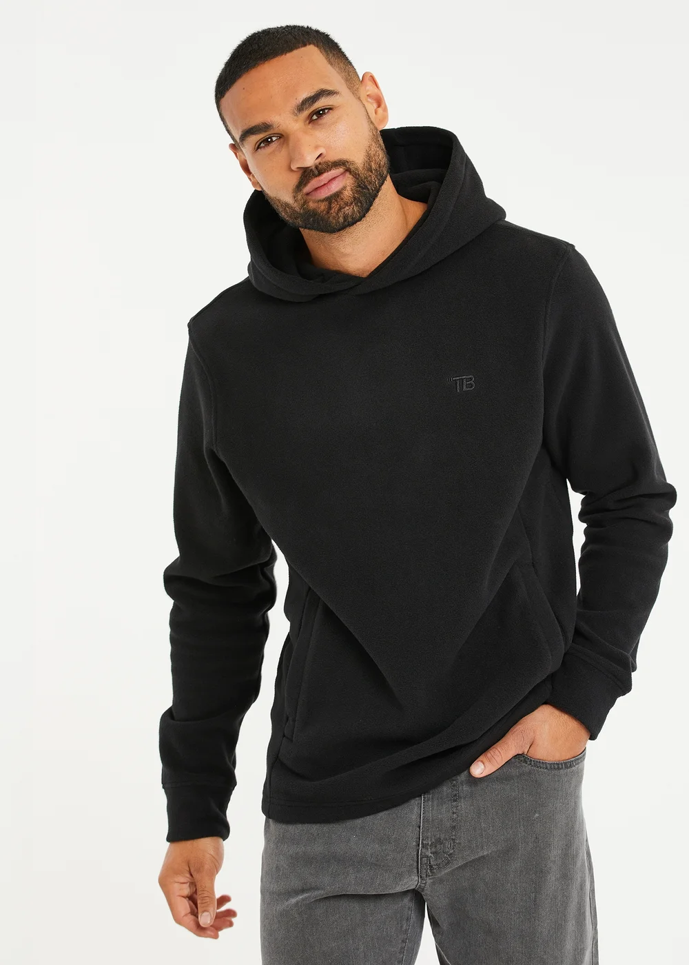 Threadbare Black Microfleece Overhead Hoodie - S Image 1