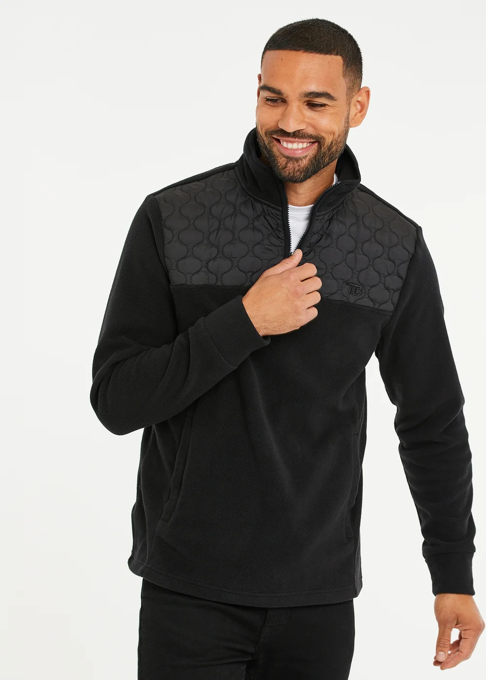 Threadbare Black Quarter Zip Quilted Fleece Jumper - S Image 1