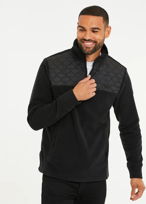 Threadbare Black Quarter Zip Quilted Fleece Jumper - S Image 1