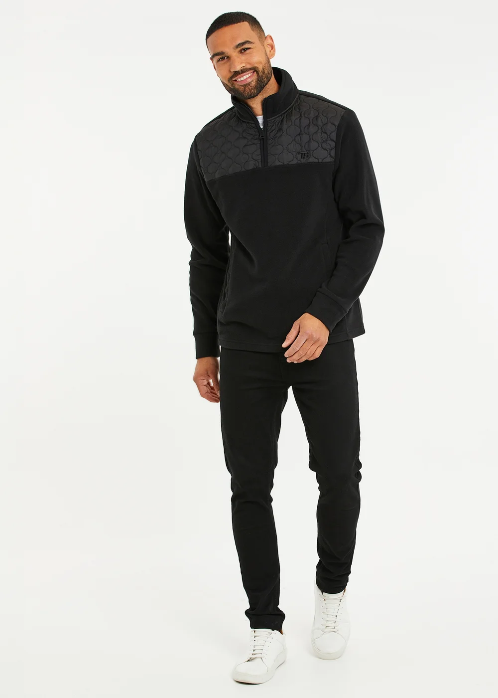 Threadbare Black Quarter Zip Quilted Fleece Jumper - S Image 4