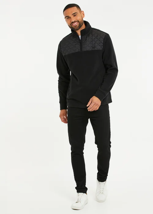 Threadbare Black Quarter Zip Quilted Fleece Jumper - S Image 4