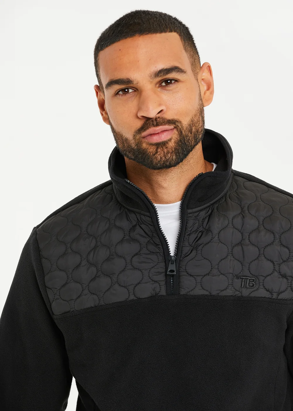 Threadbare Black Quarter Zip Quilted Fleece Jumper - S Image 3