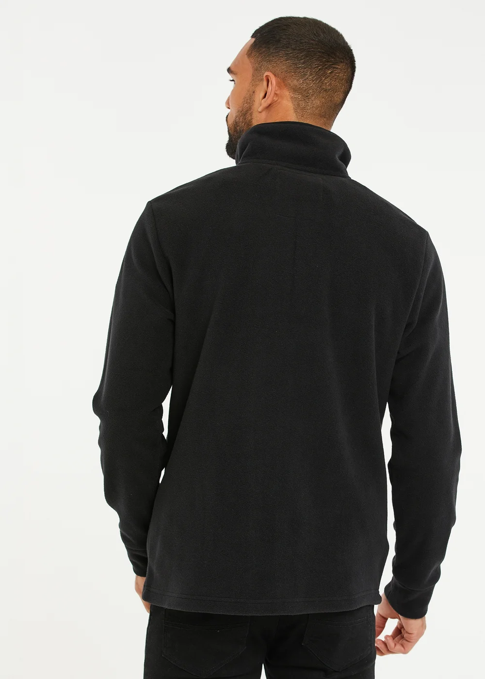 Threadbare Black Quarter Zip Quilted Fleece Jumper - S Image 2