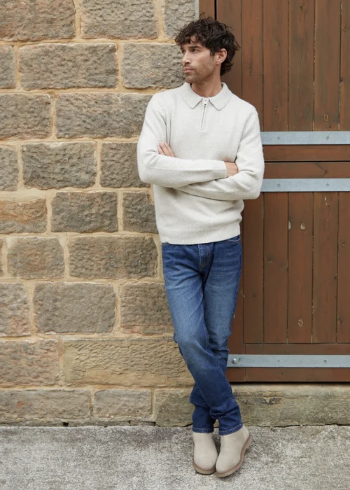 Threadbare Natural Long Sleeve Quarter Zip Polo Jumper - Small Image 4