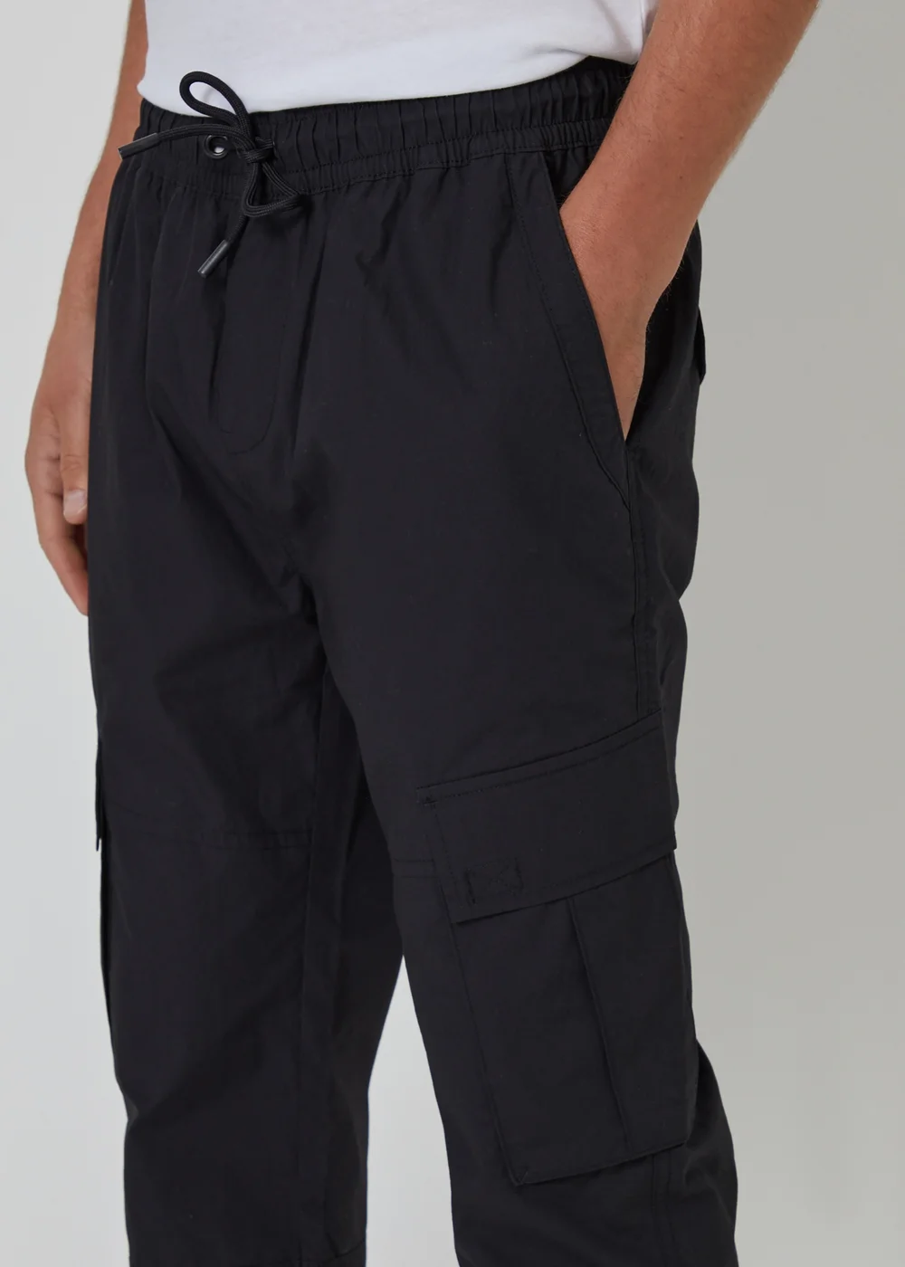 Threadbare Black Slim Fit Cotton Cuffed Cargo Trousers - 2XL Image 4