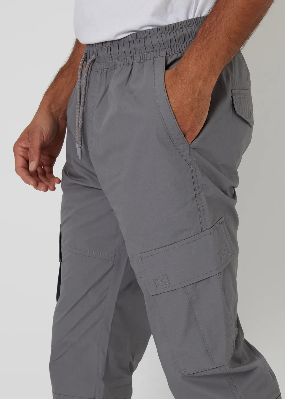 Threadbare Grey Slim Fit Cotton Cuffed Cargo Trousers - XL Image 4