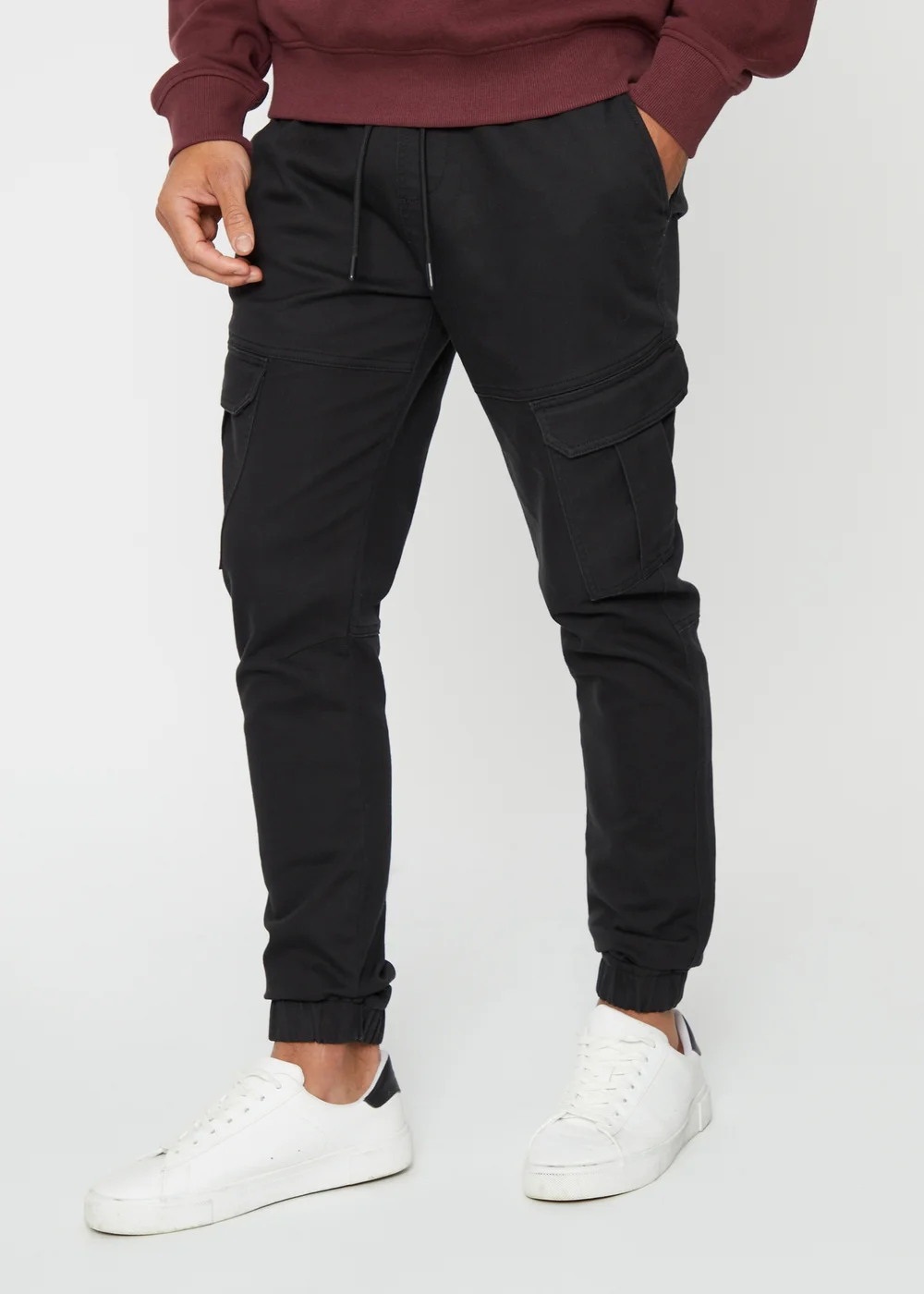 Threadbare Black Cotton Blend Cuffed Cargo Pocket Trousers - M Image 1