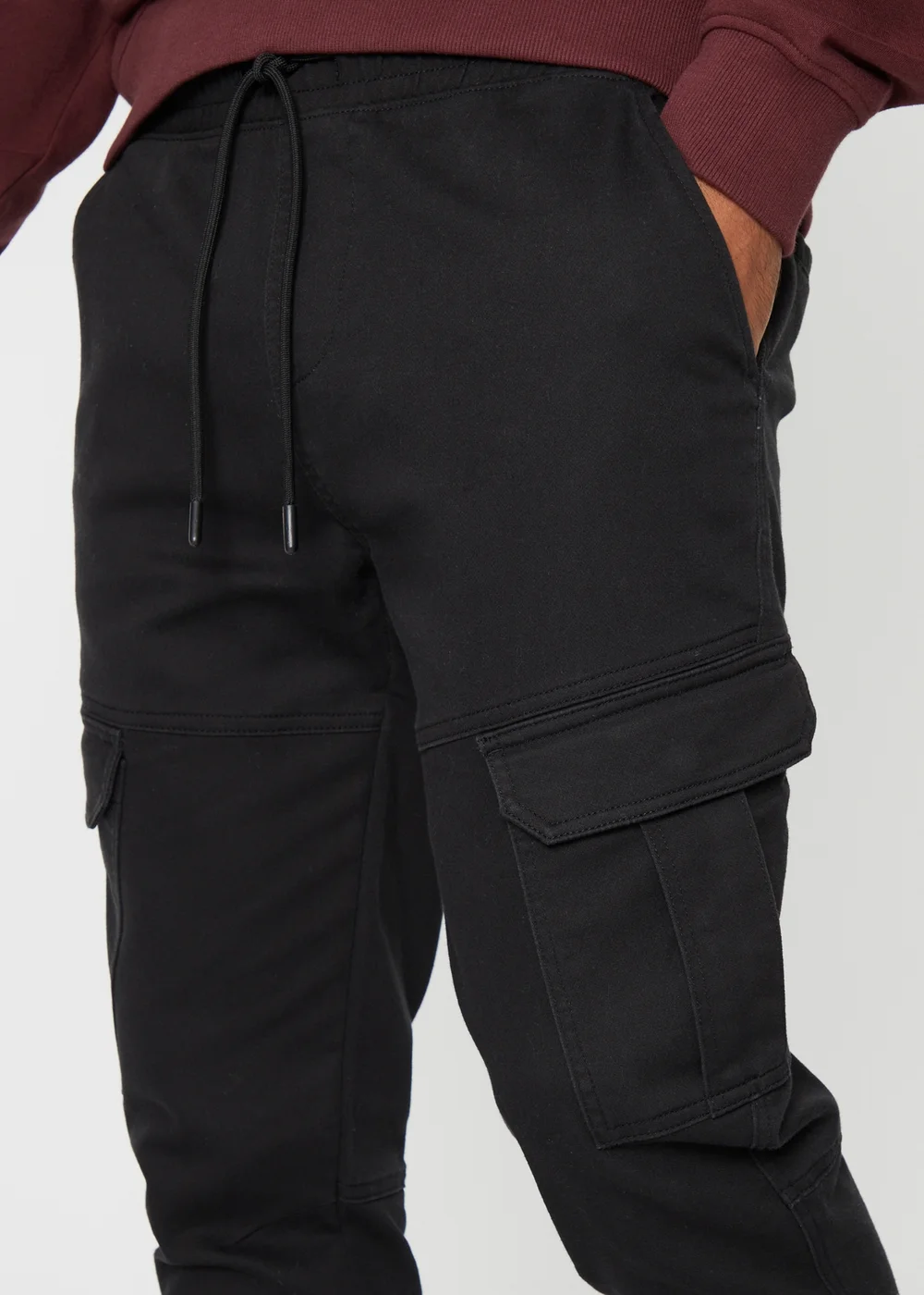 Threadbare Black Cotton Blend Cuffed Cargo Pocket Trousers - M Image 4