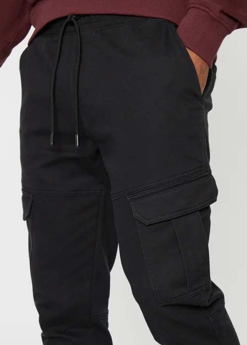 Threadbare Black Cotton Blend Cuffed Cargo Pocket Trousers - M Image 4