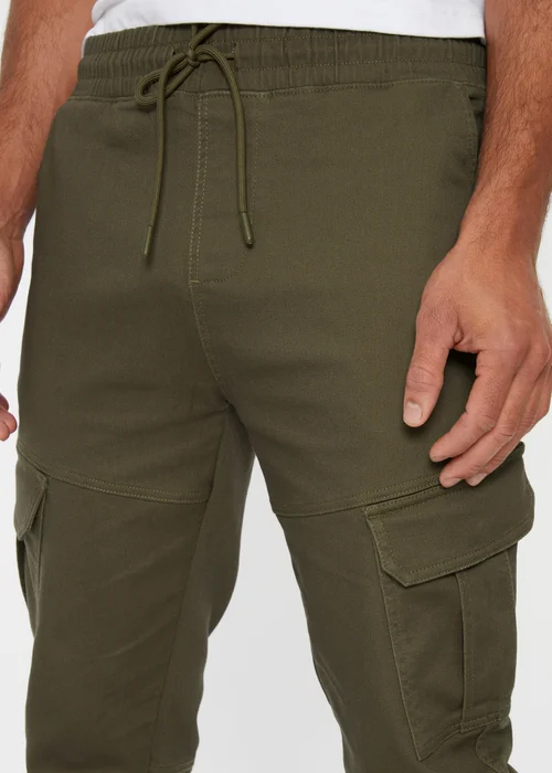 Threadbare Khaki Cotton Blend Cuffed Cargo Pocket Trousers - S Image 4