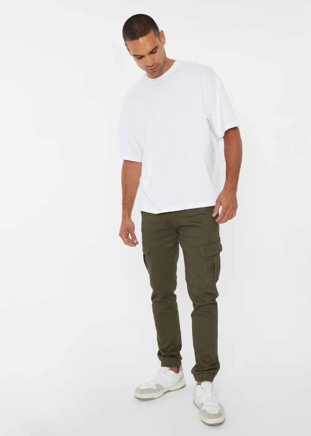 Threadbare Khaki Cotton Blend Cuffed Cargo Pocket Trousers - S Image 3