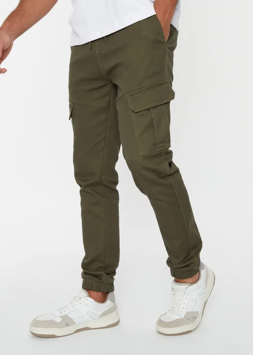 Threadbare Khaki Cotton Blend Cuffed Cargo Pocket Trousers - S Image 1