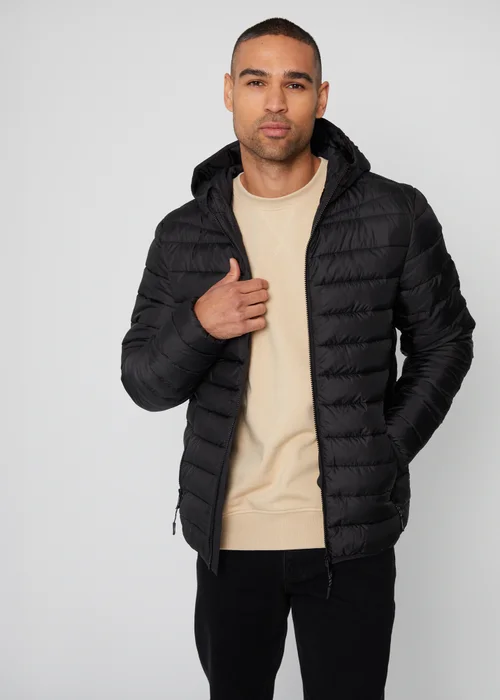Threadbare Black Matte Finish Padded Hooded Jacket - XL Image 3