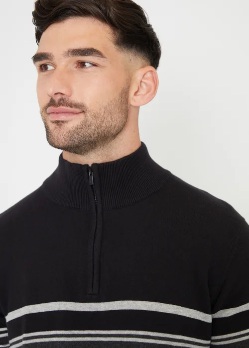 Threadbare Black Colourblock Quarter Zip Knitted Jumper - S Image 3