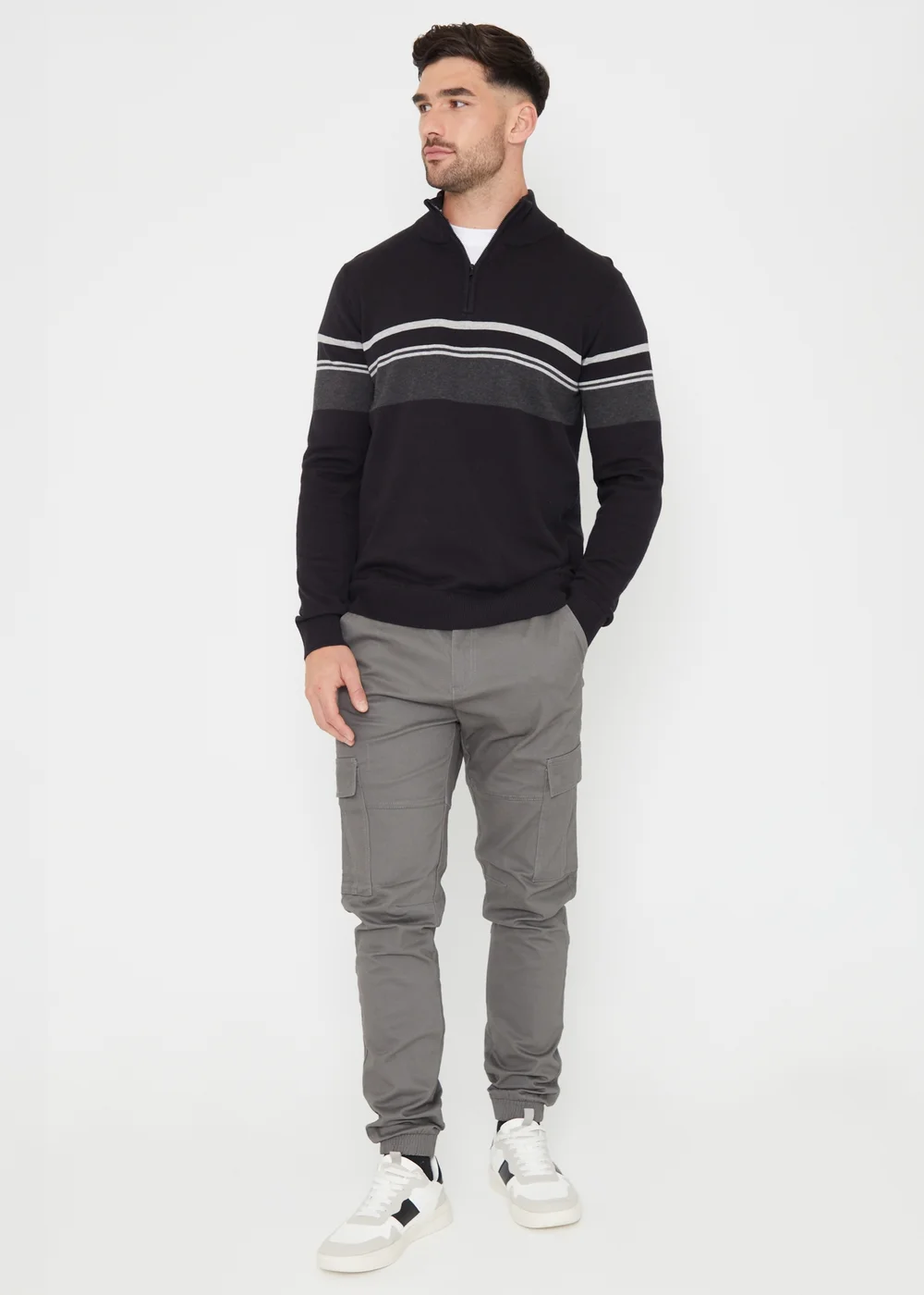 Threadbare Black Colourblock Quarter Zip Knitted Jumper - S Image 4