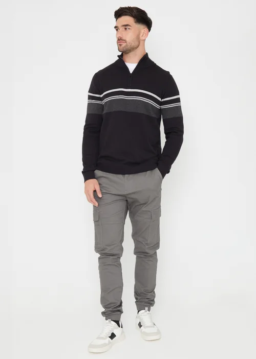 Threadbare Black Colourblock Quarter Zip Knitted Jumper - S Image 4