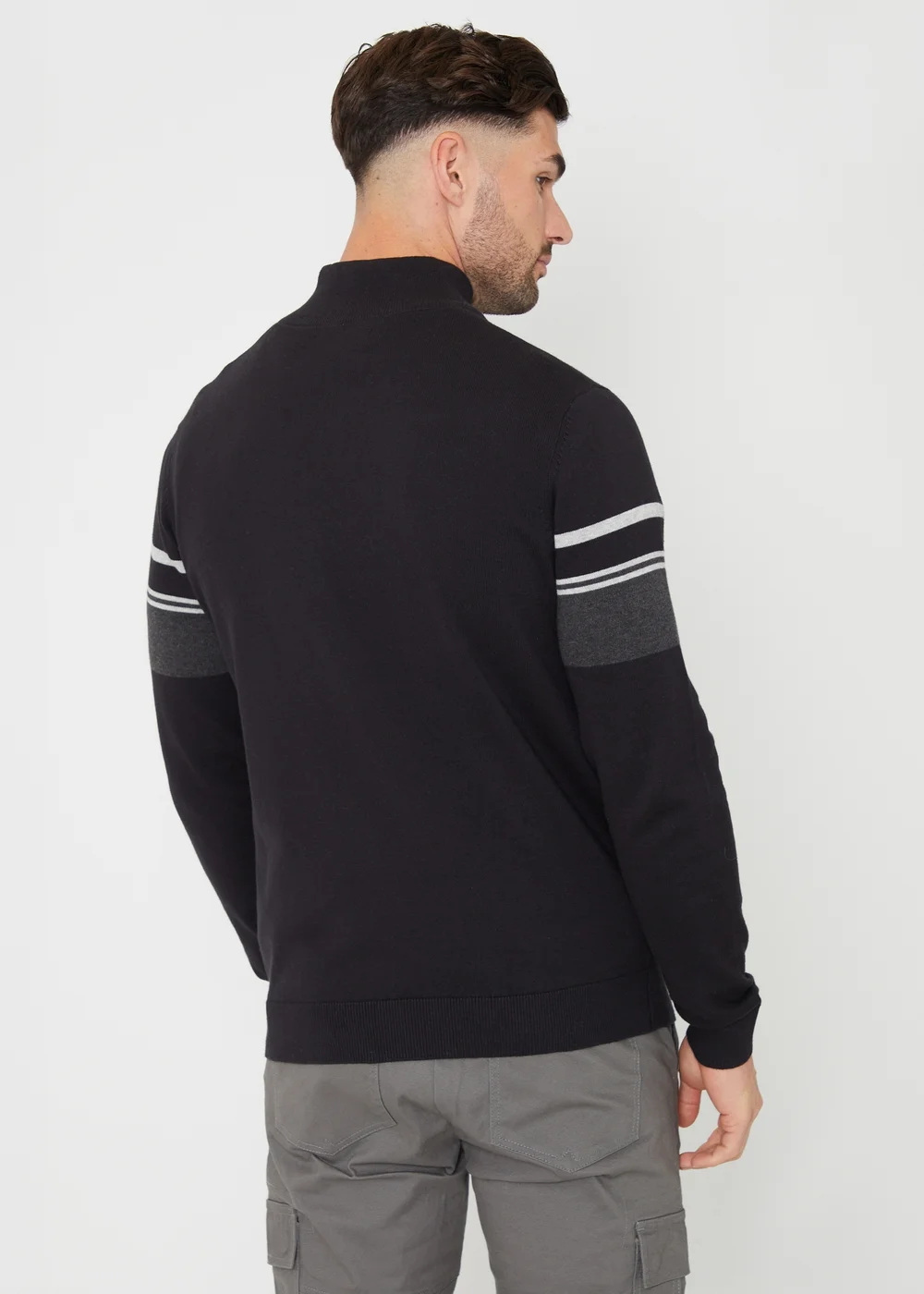 Threadbare Black Colourblock Quarter Zip Knitted Jumper - S Image 2