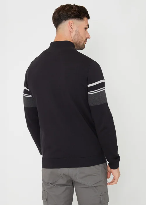 Threadbare Black Colourblock Quarter Zip Knitted Jumper - S Image 2