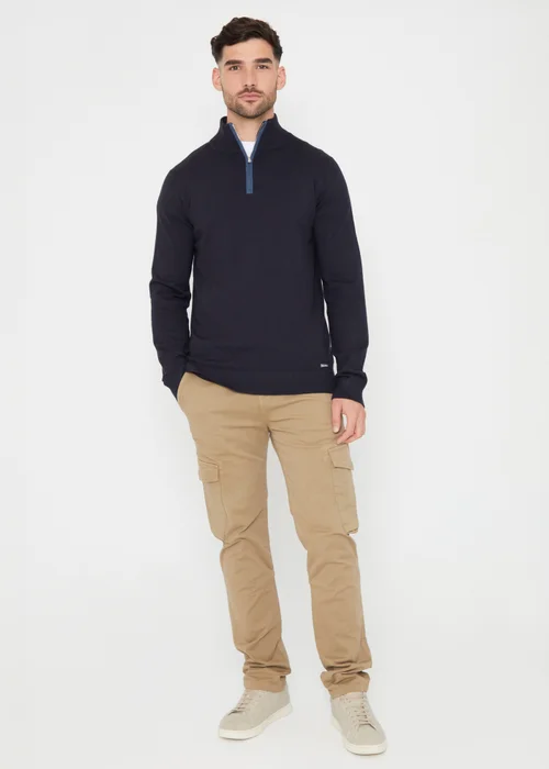 Threadbare Navy Funnel Neck Quarter Zip Knitted Jumper - XXL Image 4