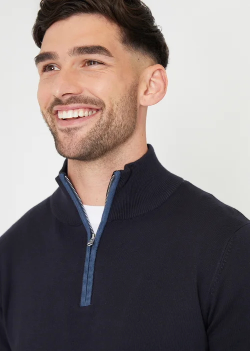 Threadbare Navy Funnel Neck Quarter Zip Knitted Jumper - XXL Image 3