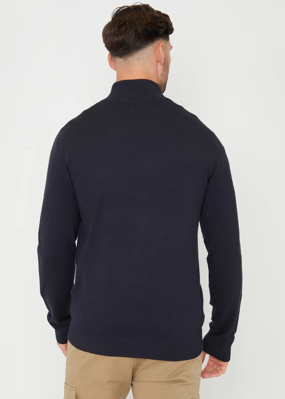 Threadbare Navy Funnel Neck Quarter Zip Knitted Jumper - XXL Image 2