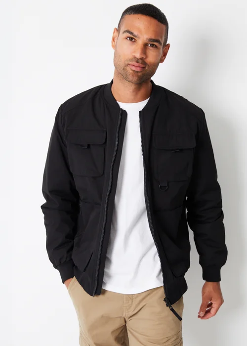 Threadbare Black Showerproof Utility Bomber Jacket - S Image 5