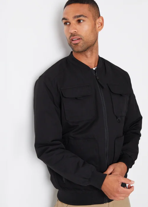 Threadbare Black Showerproof Utility Bomber Jacket - S Image 4