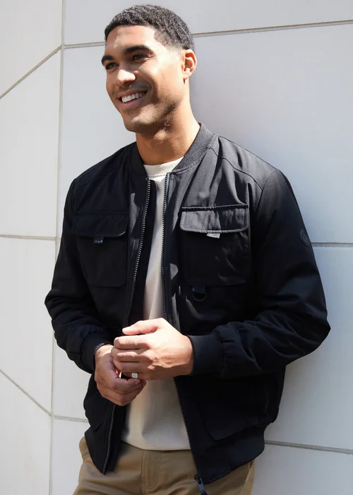 Threadbare Black Showerproof Utility Bomber Jacket - S Image 1